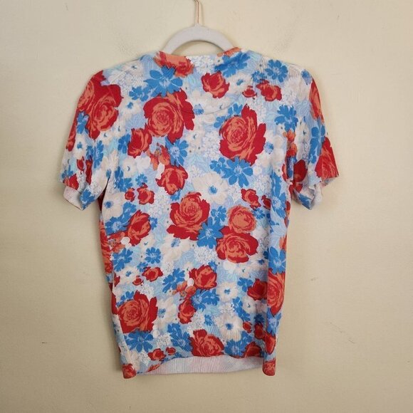 Lands End Stunning Rose Print Cotton Sweater Size S - Picture 3 of 6